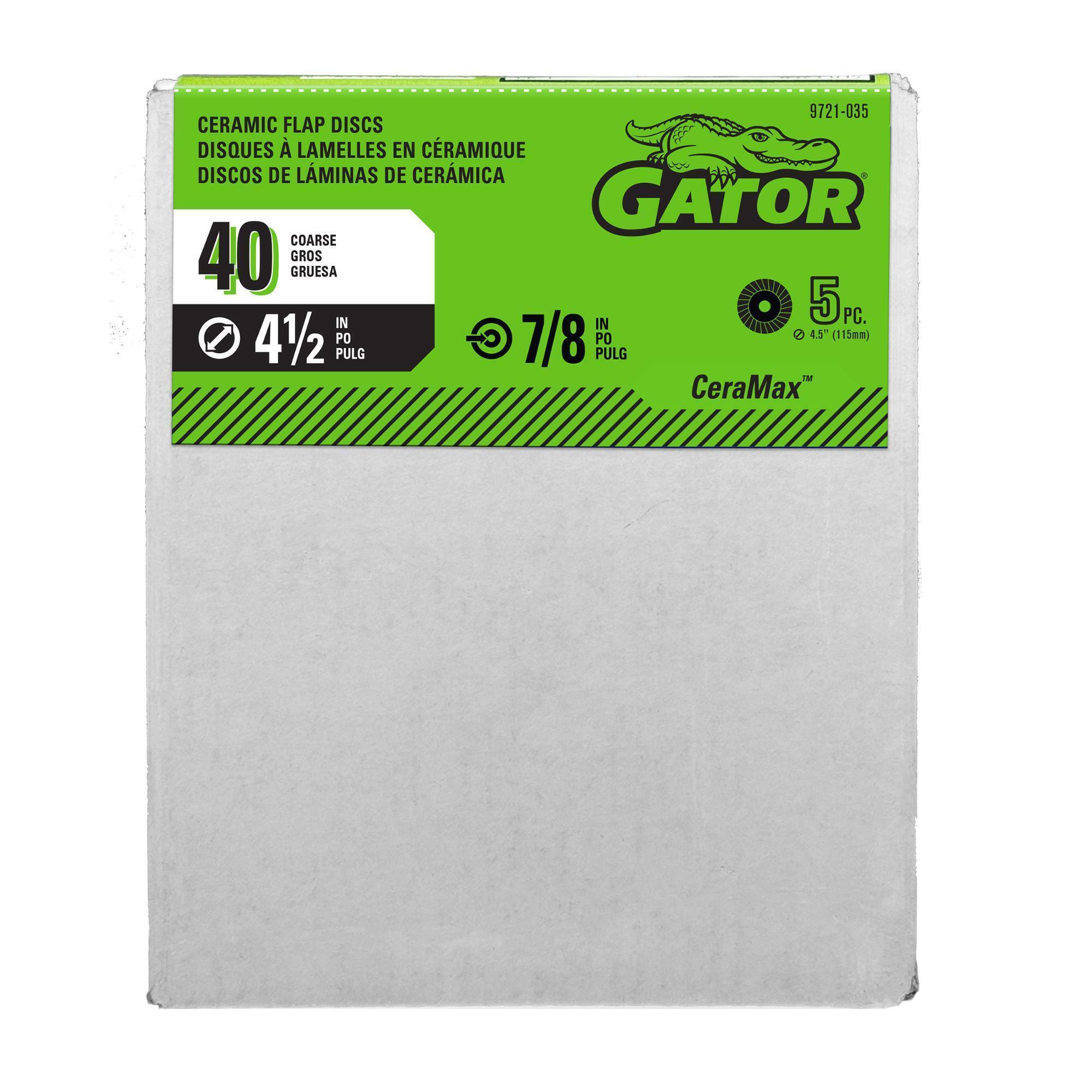 Gator CeraMax Premium Ceramic Flap Discs — 4-1/2in., 40 Grit, 4 Pcs, Model# 9721035DS